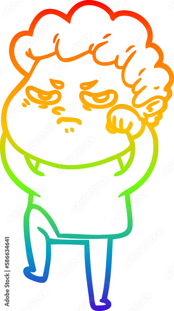 Fototapeta premium rainbow gradient line drawing cartoon angry man