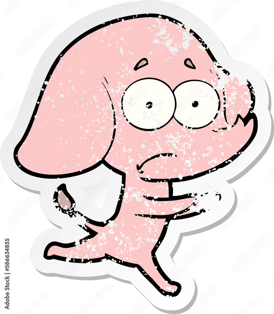 Obraz premium distressed sticker of a cartoon unsure elephant running away