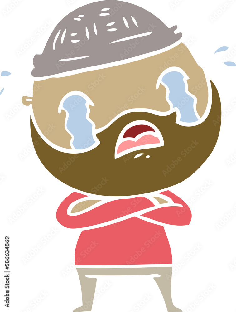 flat color style cartoon bearded man crying flat color style cartoon bearded man crying