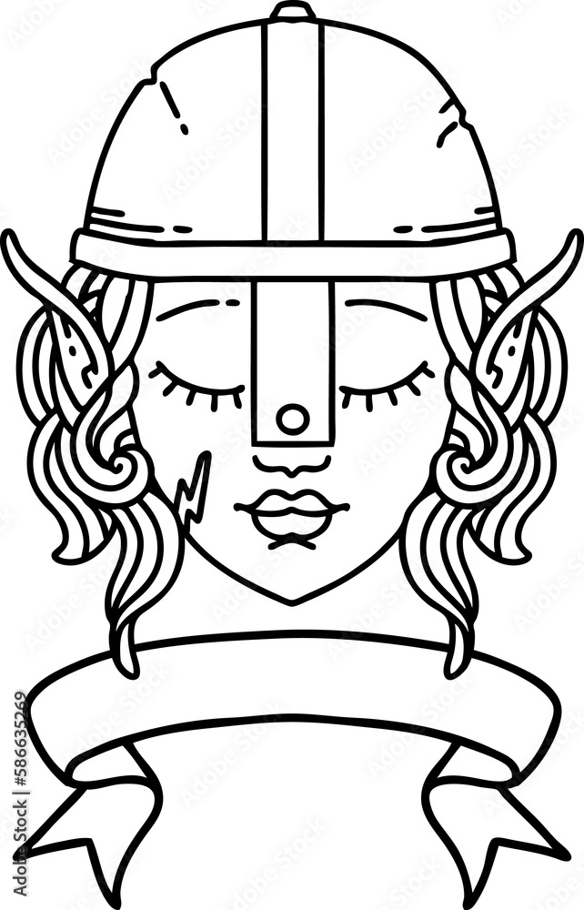 elf fighter character face with banner illustration elf fighter character face with banner illustration