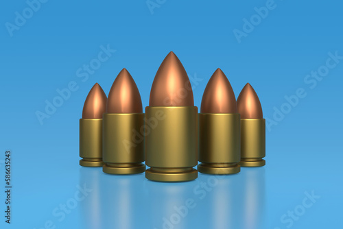 3d pointy bullet icon in cartoon style stand in a row on a blue background. The clip. 3d rendering photo