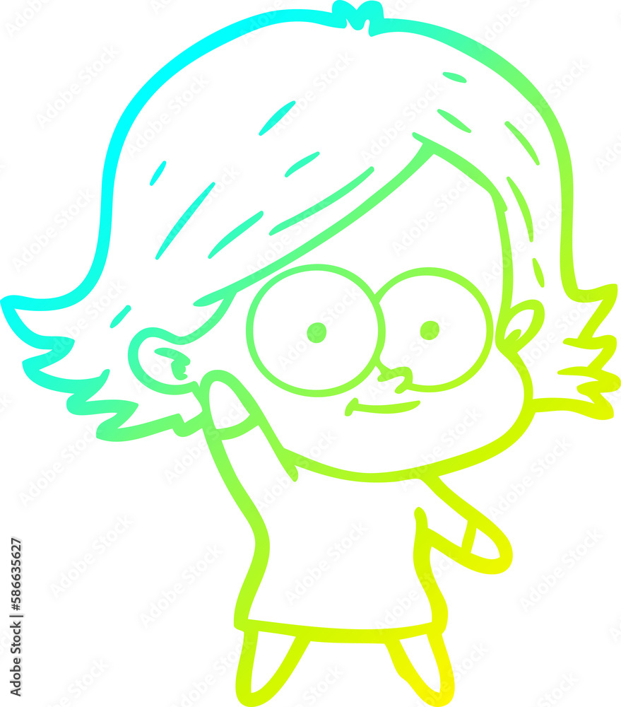 cold gradient line drawing happy cartoon girl cold gradient line drawing happy cartoon girl