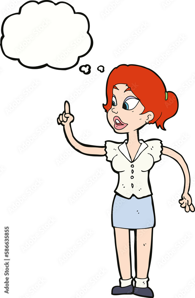 cartoon woman with great idea with thought bubble cartoon woman with great idea with thought bubble