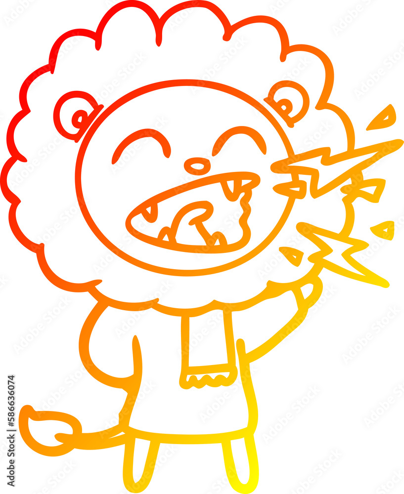 warm gradient line drawing cartoon roaring lion warm gradient line drawing cartoon roaring lion