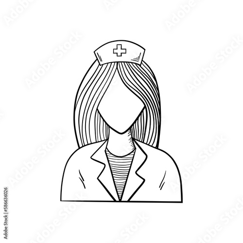 Vector illustration. Dentist's tools. Black outline on a white background. Nurse. Doctor