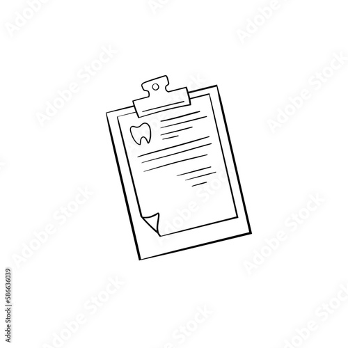 Vector illustration. Dentist's tools. Black outline on a white background. Document folder.