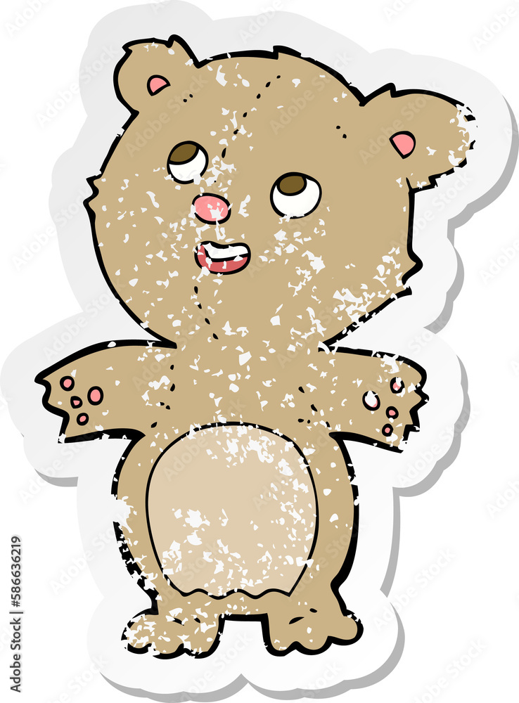 retro distressed sticker of a cartoon happy little teddy bear retro distressed sticker of a cartoon happy little teddy bear