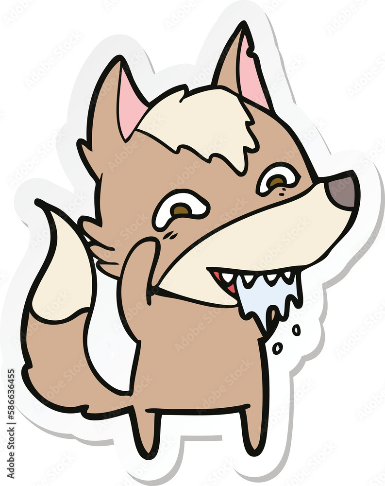 sticker of a cartoon hungry wolf sticker of a cartoon hungry wolf