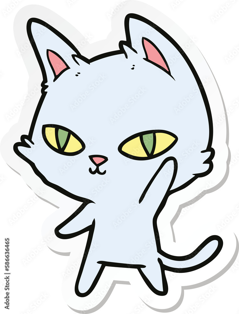 sticker of a cartoon cat waving sticker of a cartoon cat waving