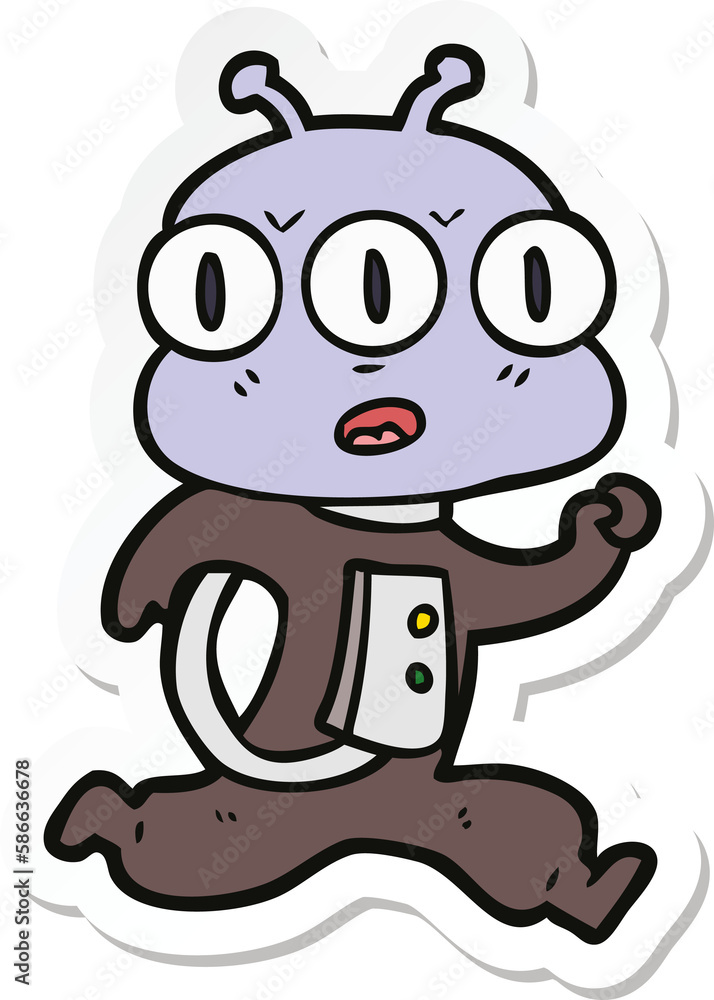 sticker of a cartoon three eyed alien sticker of a cartoon three eyed alien