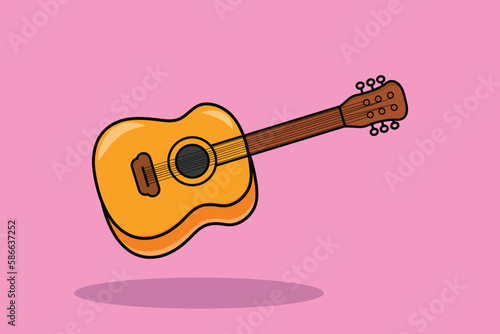 Cute guitar cartoon icon illustration. design isolated flat cartoon style