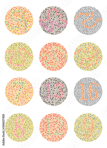 circle plate with numbers form blind color Ishihara test photo