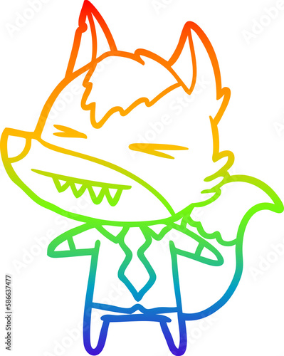 rainbow gradient line drawing angry wolf boss cartoon