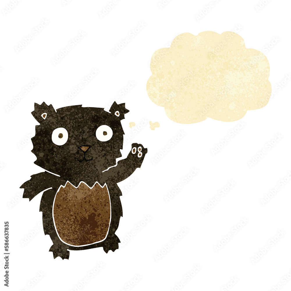 cartoon waving black bear cub with thought bubble cartoon waving black bear cub with thought bubble