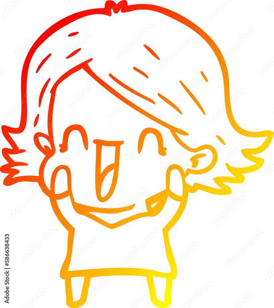 warm gradient line drawing cartoon happy woman warm gradient line drawing cartoon happy woman