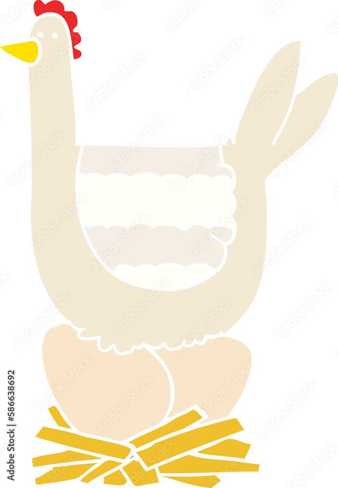 flat color style cartoon chicken sitting on eggs in nest flat color style cartoon chicken sitting on eggs in nest