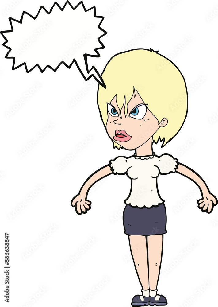 cartoon annoyed woman with speech bubble cartoon annoyed woman with speech bubble