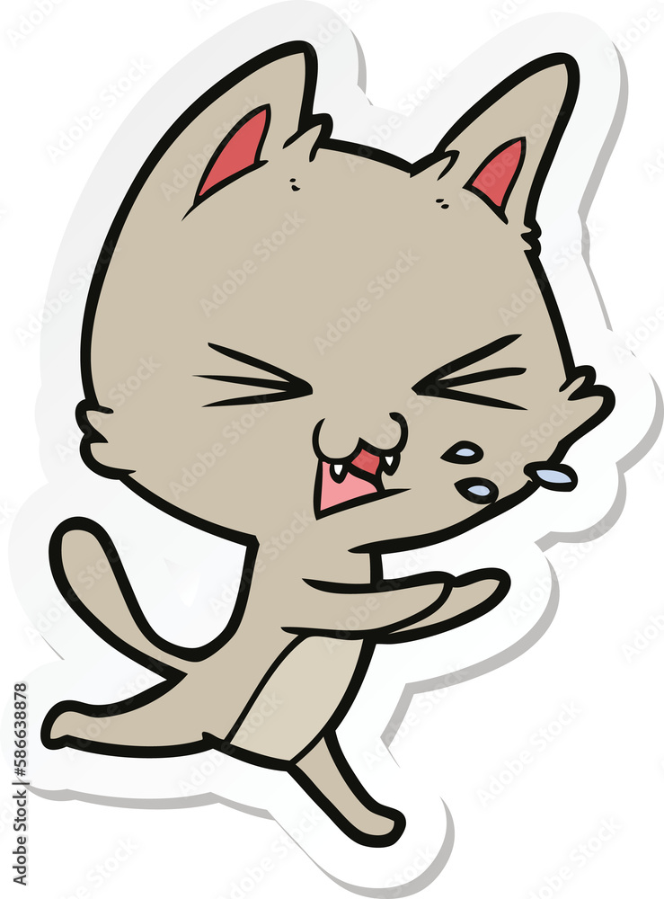 sticker of a cartoon cat hissing sticker of a cartoon cat hissing