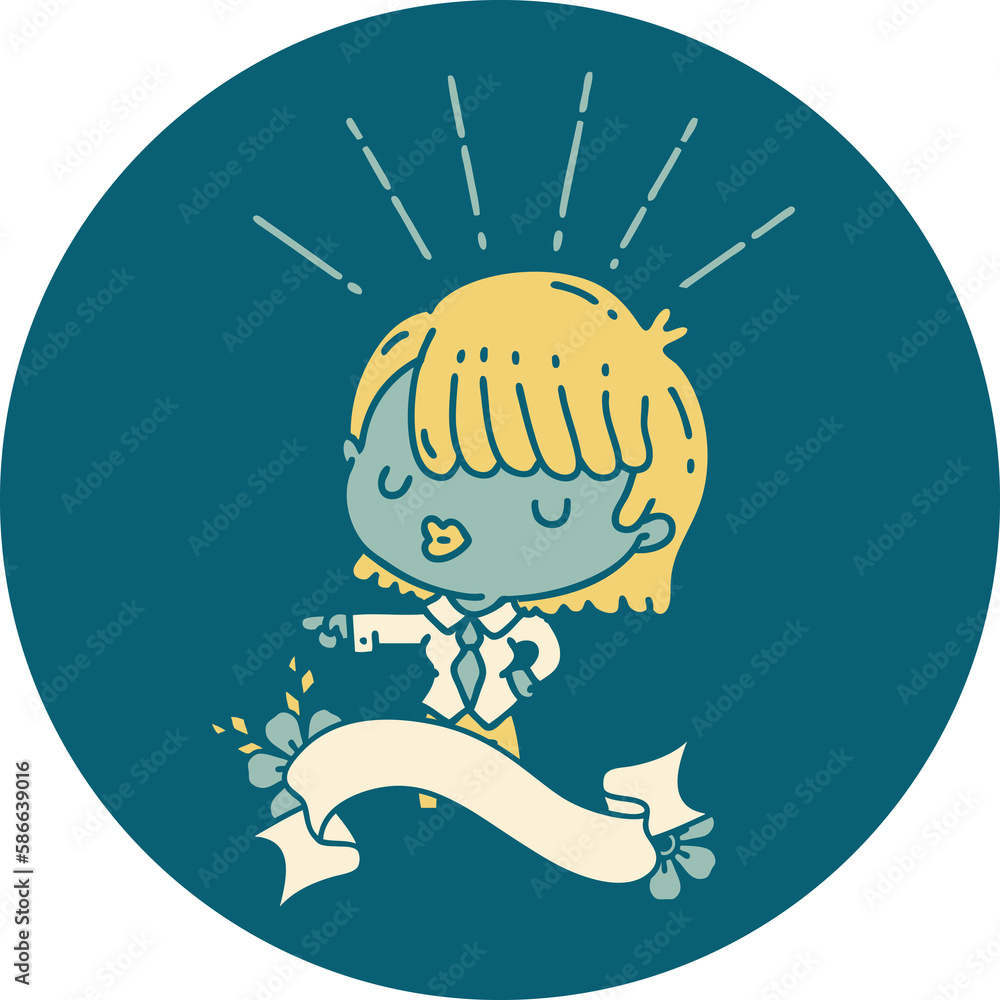 icon of tattoo style businesswoman pointing icon of tattoo style businesswoman pointing