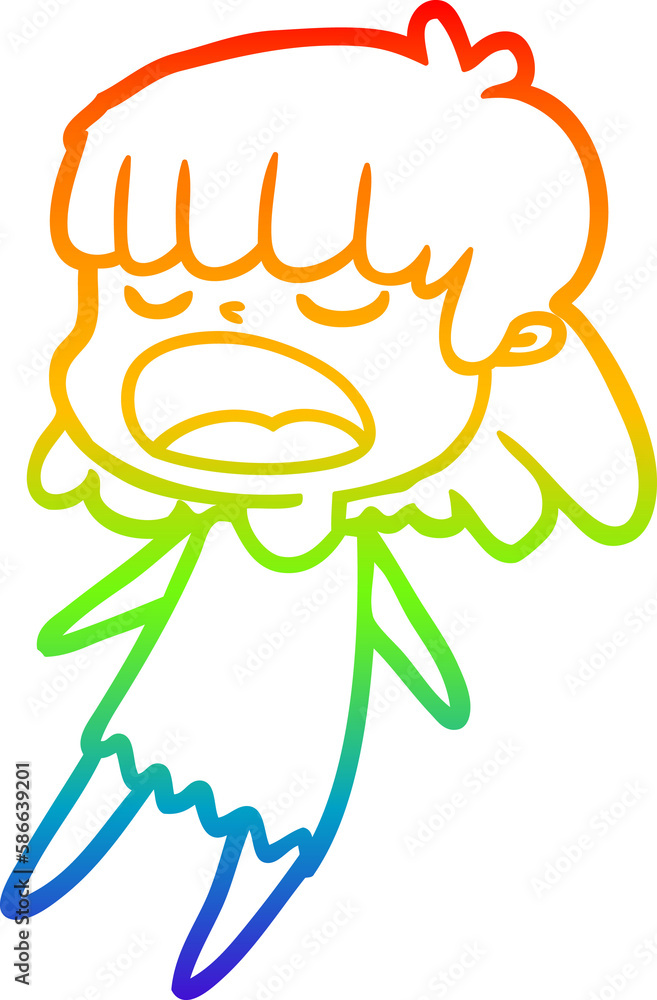 Fototapeta premium rainbow gradient line drawing cartoon woman talking loudly