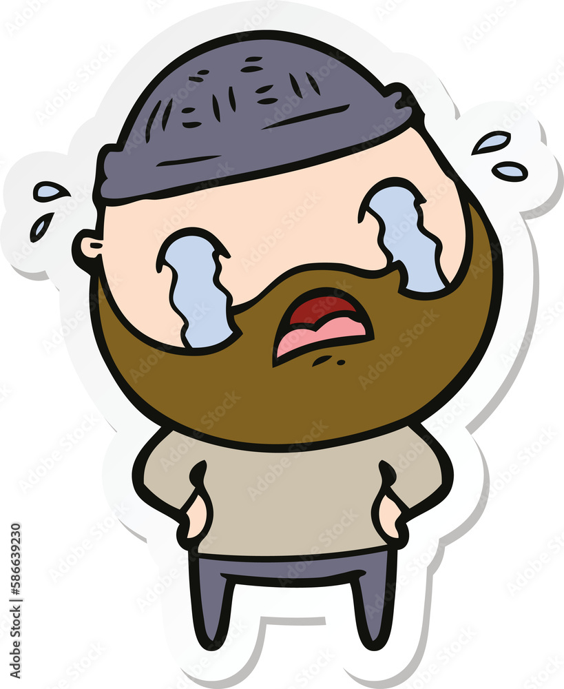 sticker of a cartoon bearded man crying sticker of a cartoon bearded man crying