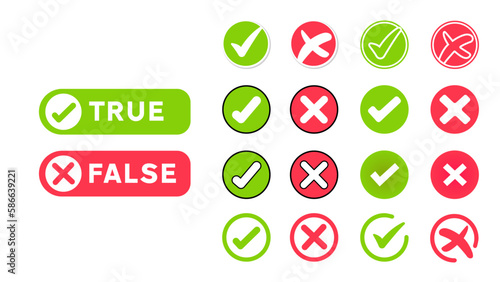 True & False Icon set vector - Green tick and red cross