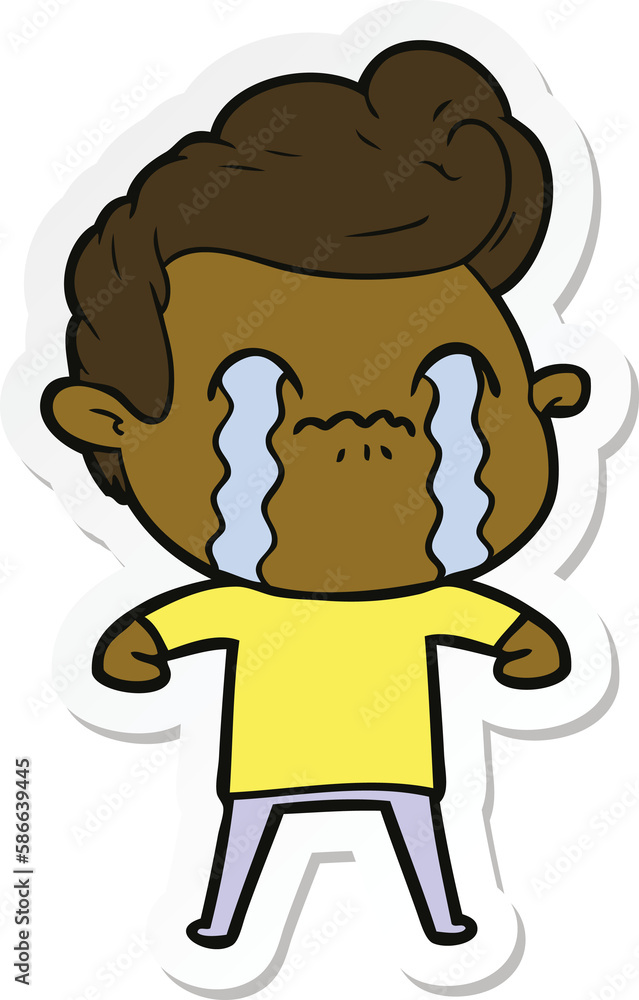 sticker of a cartoon man crying