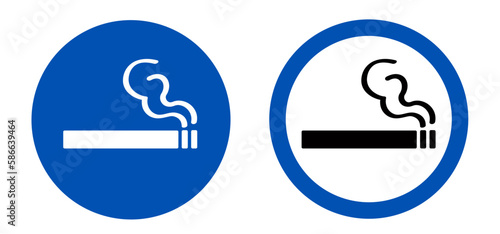 permitting. Smoking allowed prohibition sign. Cartoon smoking icon or pictogram. Smoke signage or smoking here. Cigarette, tobacco or smoke area or zone. Mandatory, blue symbol for public places