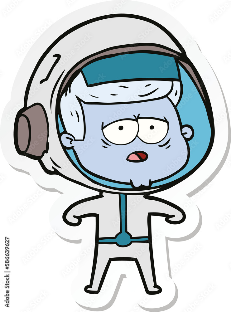 sticker of a cartoon tired astronaut