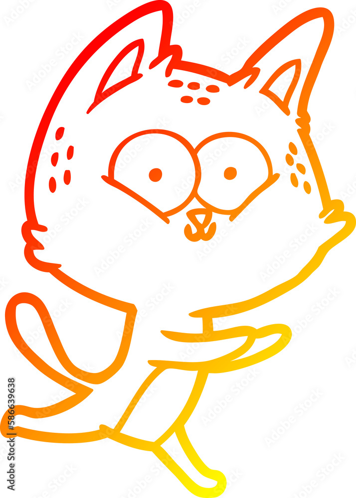 warm gradient line drawing cartoon cat running