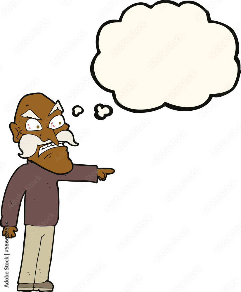 Fototapeta premium cartoon furious old man with thought bubble