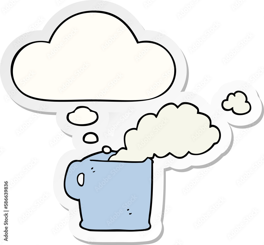 cartoon hot coffee and thought bubble as a printed sticker cartoon hot coffee and thought bubble as a printed sticker