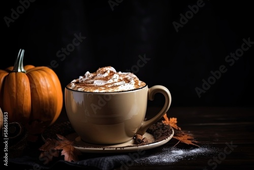 Autumn in a Cup: Pumpkin Spice Latte Served in a Real Pumpkin. Generative AI