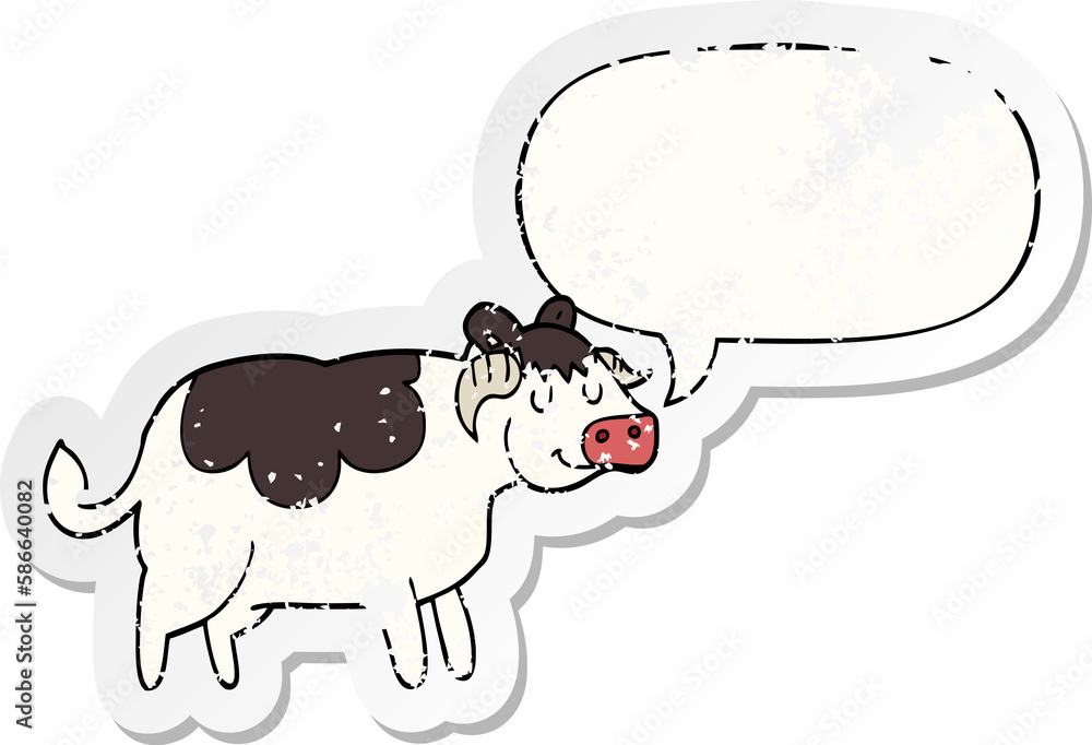 cartoon cow and speech bubble distressed sticker cartoon cow and speech bubble distressed sticker