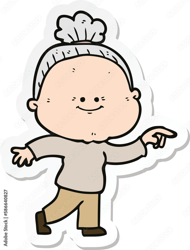 sticker of a cartoon happy old woman sticker of a cartoon happy old woman
