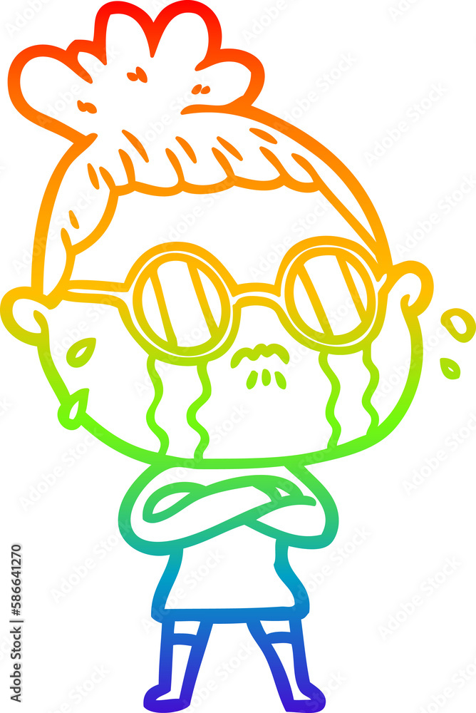 rainbow gradient line drawing cartoon crying woman wearing spectacles rainbow gradient line drawing cartoon crying woman wearing spectacles