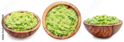 Foto Set of guacamole bowls on white background