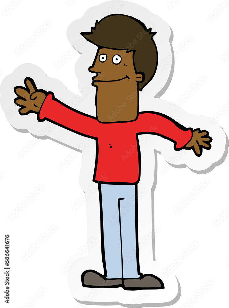 sticker of a cartoon happy man waving sticker of a cartoon happy man waving