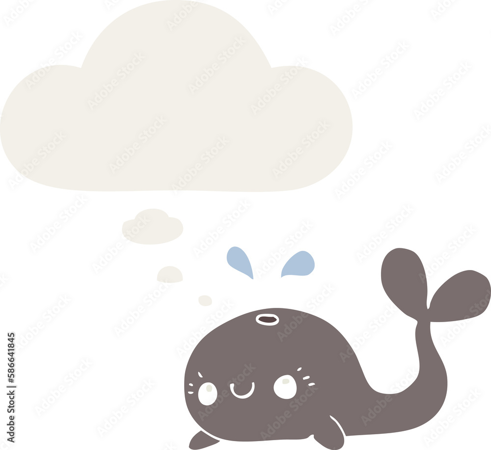 cute cartoon whale and thought bubble in retro style cute cartoon whale and thought bubble in retro style