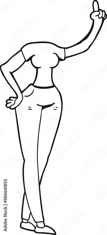 black and white cartoon female body with raised hand black and white cartoon female body with raised hand