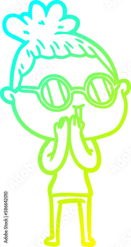 cold gradient line drawing cartoon woman wearing spectacles