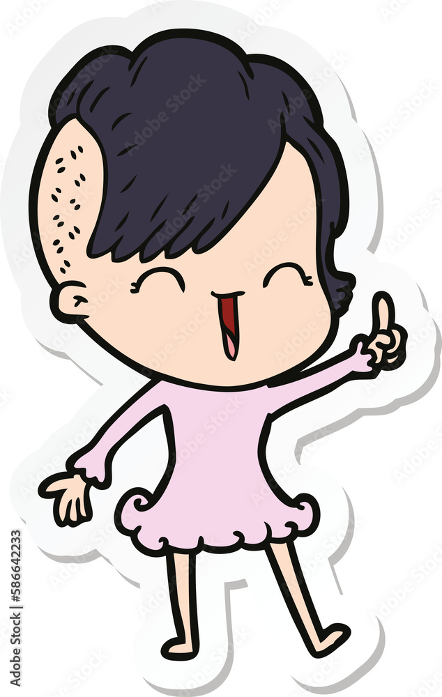 sticker of a cartoon happy hipster girl sticker of a cartoon happy hipster girl