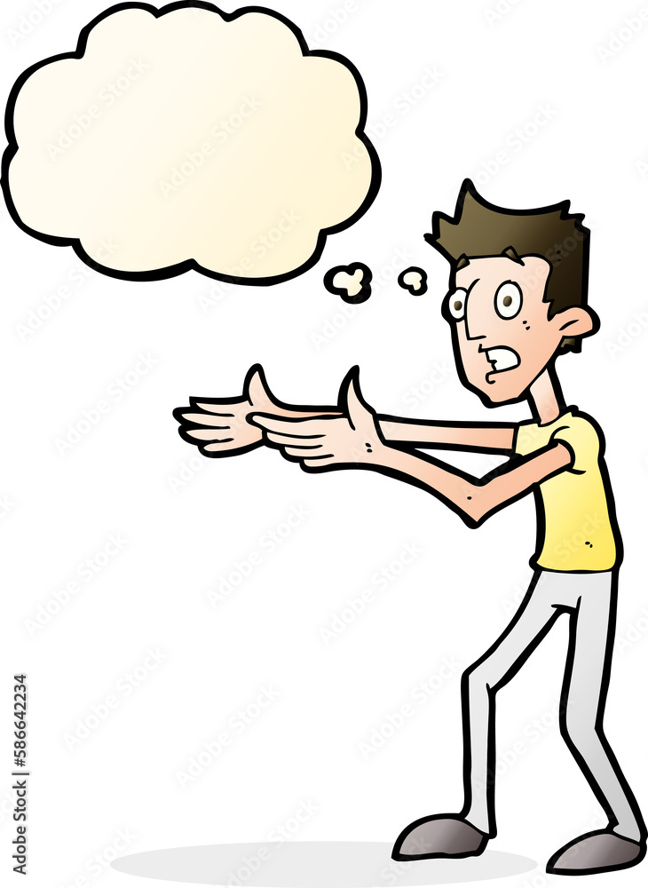 cartoon man desperately explaining with thought bubble cartoon man desperately explaining with thought bubble