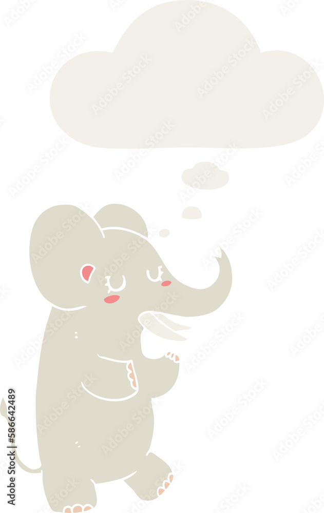 cartoon elephant and thought bubble in retro style