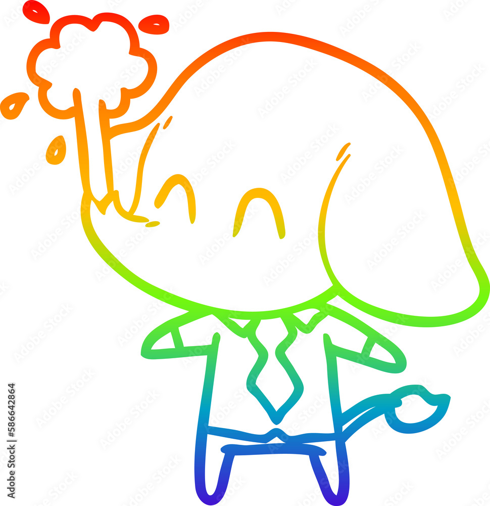 rainbow gradient line drawing cute cartoon elephant spouting water