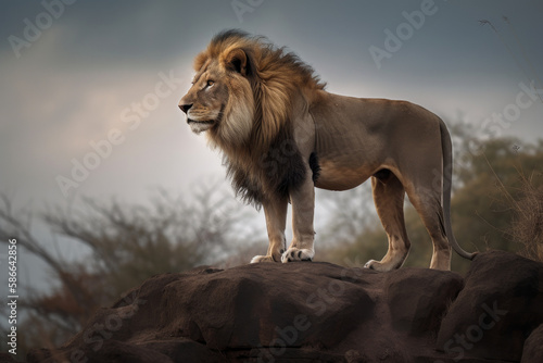 Lion standing on the rock