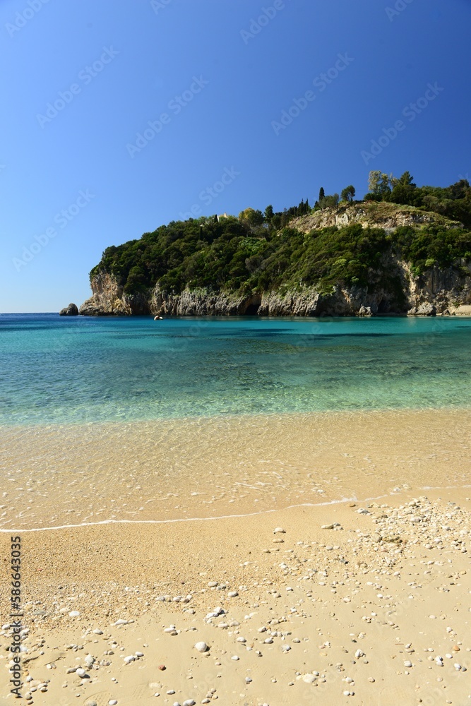 Paleokastritsa beach, Corfu island, Greece- Beautiful beach in Spring. Paleokastritsa beach, Corfu island, Greece- Beautiful beach in Spring.
