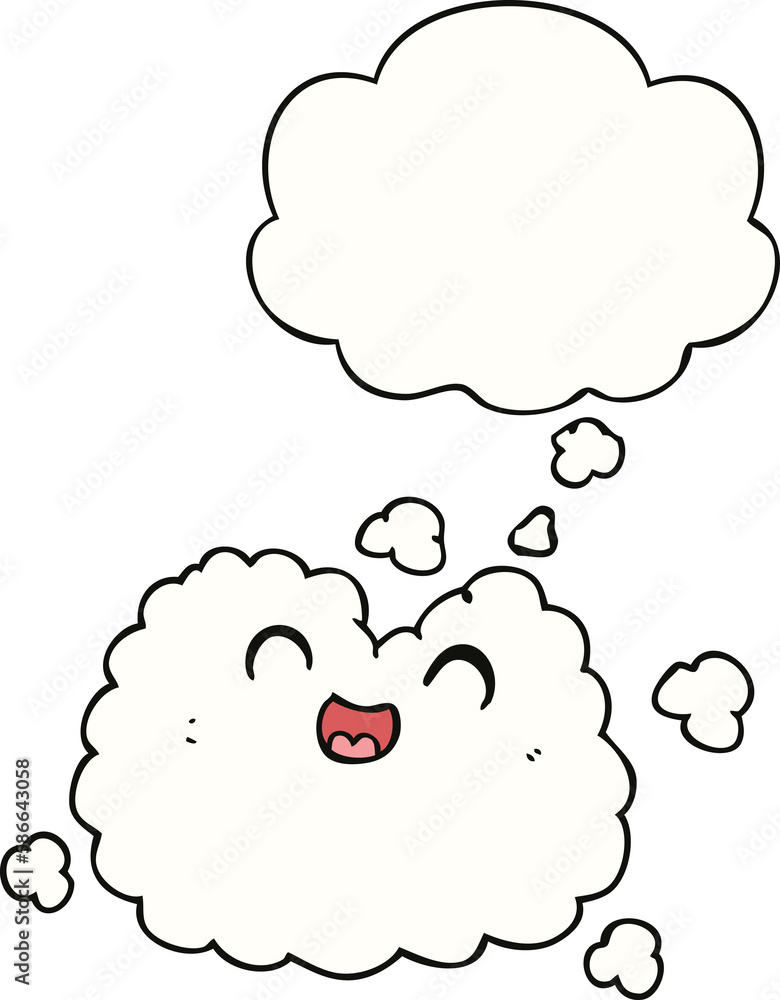 cartoon happy smoke cloud and thought bubble