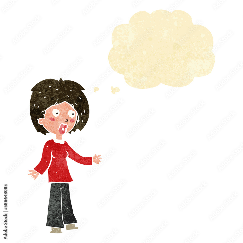 cartoon surprised woman with thought bubble cartoon surprised woman with thought bubble