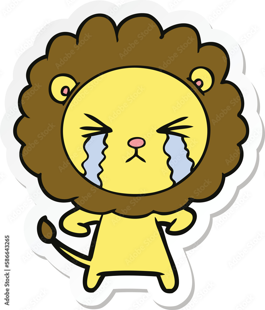 Fototapeta premium sticker of a cartoon crying lion